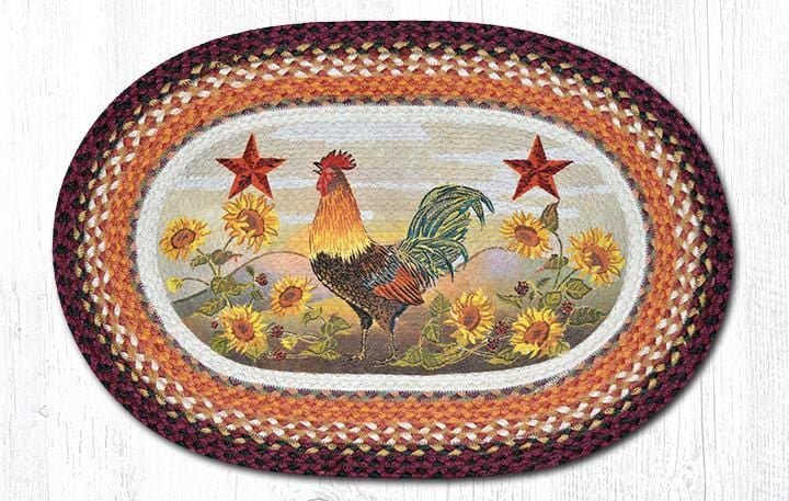 OP-391 Morning Rooster Oval Braided Rug - Ozark Cabin Décor, LLC