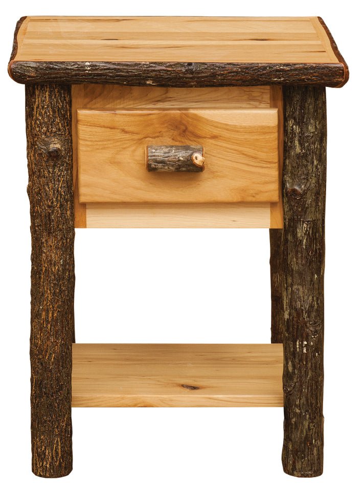 81020S-T Natural Hickory Log One Drawer Nightstand w/Shelf - Ozark Cabin Décor, LLC
