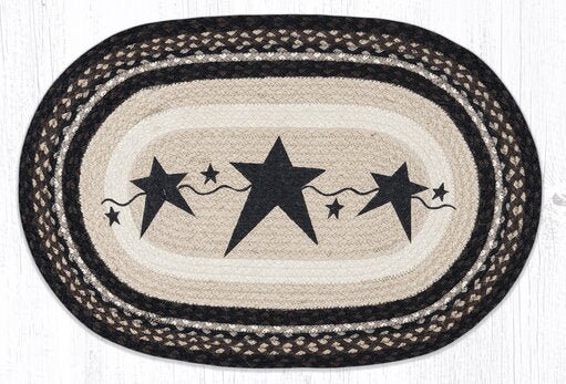 OP-313 Primitive Stars Black Oval Braided Rug - Ozark Cabin Décor, LLC