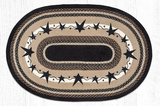 OP-313 Primitive Stars Black Oval Braided Rug - Ozark Cabin Décor, LLC