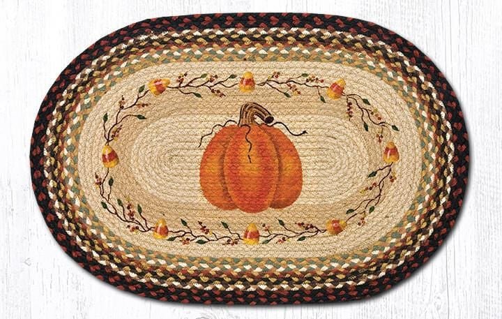 OP-319 Pumpkin Candy Corn Oval Braided Rug - Ozark Cabin Décor, LLC