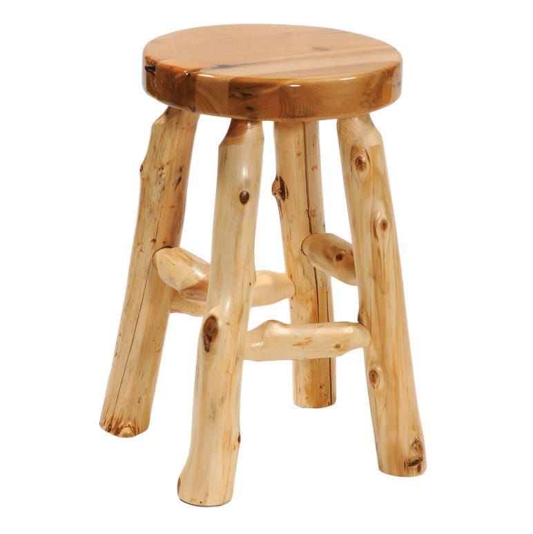 Cedar Log Round 24" Barstool w/Liquid Glass Finish - Ozark Cabin Décor, LLC