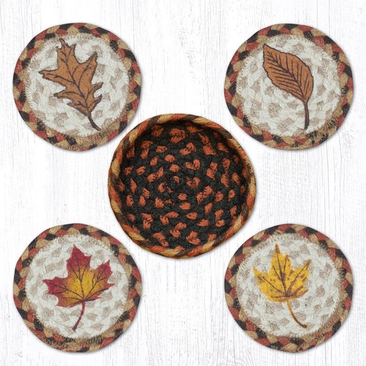 CNB-222 Ozark Autumn Leaves Coaster Set With Basket - Ozark Cabin Décor, LLC