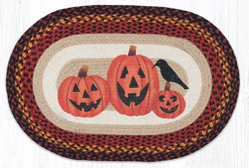OP-590 Three Jack-O-Lanterns Oval Braided Rug - Ozark Cabin Décor, LLC