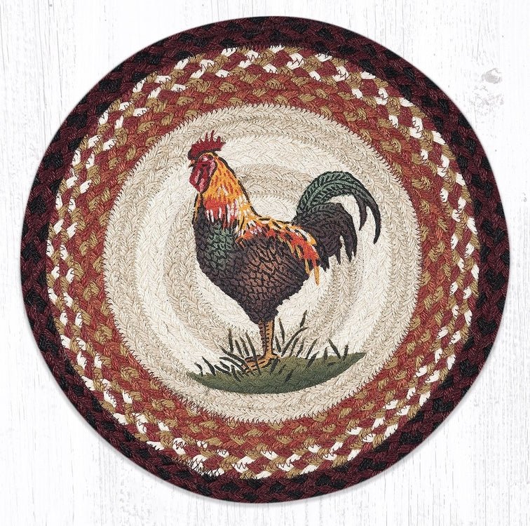 Rustic Rooster Round Braided Natural Jute Placemat