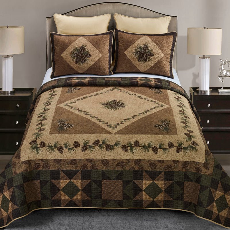 Antique Pine 3-Piece Quilted Bedding Set - Queen - Ozark Cabin Décor, LLC