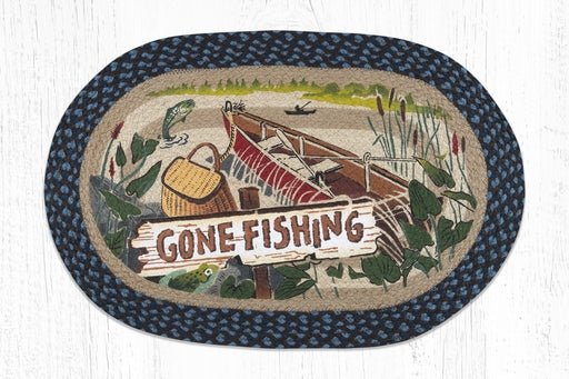 OP-355 Gone Fishing Oval Braided Rug - Ozark Cabin Décor, LLC