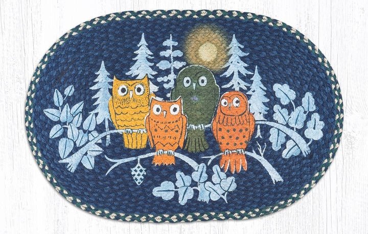 OP-582 Midnight Owls Oval Braided Rug - Ozark Cabin Décor, LLC