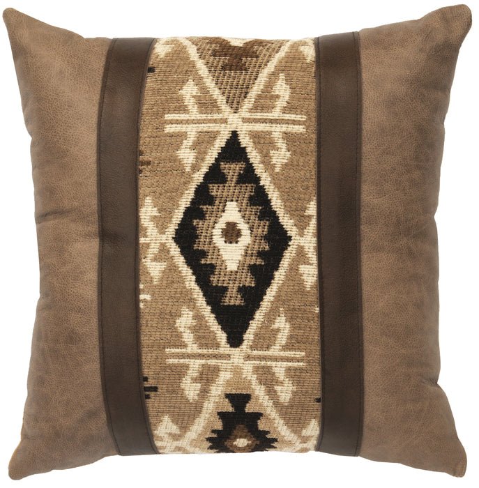 Wooded River Mountain Storm Fabric & Leather Pillow - Ozark Cabin Décor, LLC