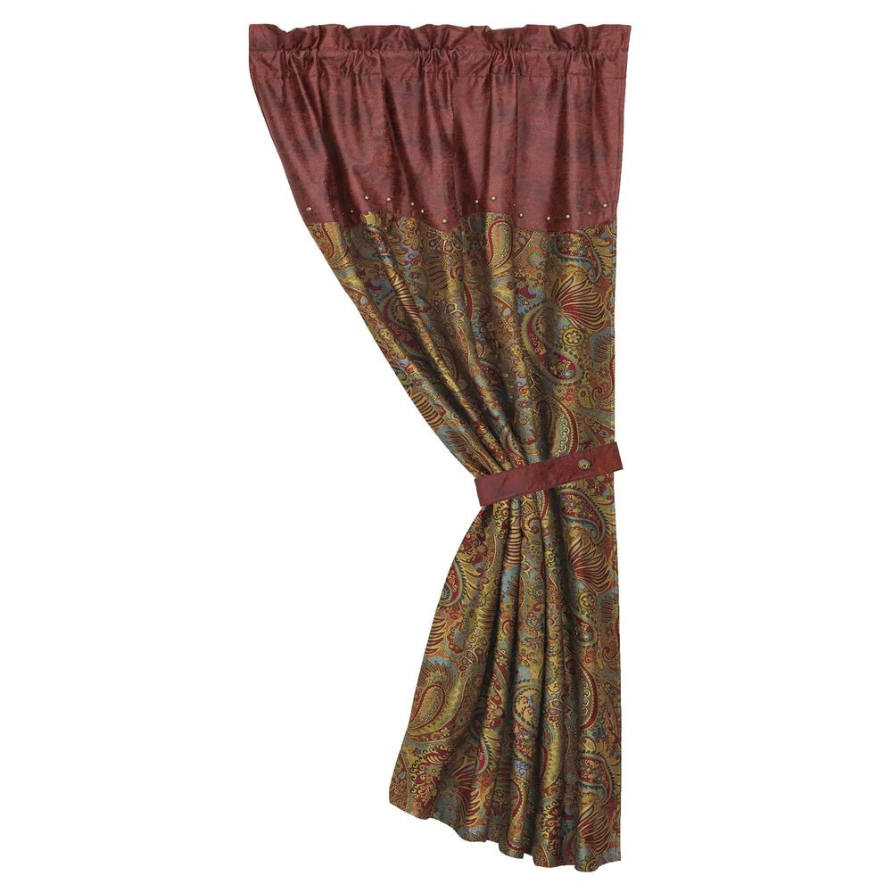 San Angelo Red Single Curtain Panel w/Paisley & Tieback