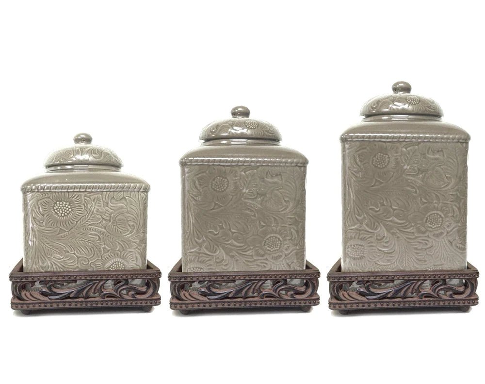 Savannah Ceramic Kitchen Canister Set With Base - Thumbnail 3