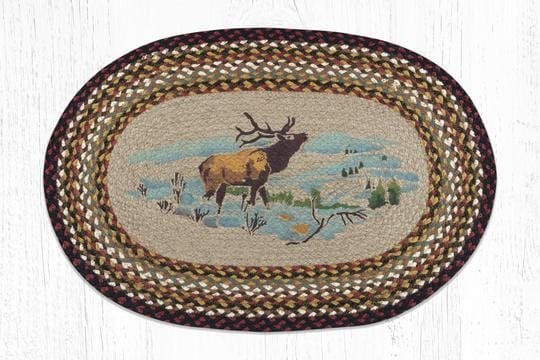 OP-319 Winter Elk Oval Braided Rug - Ozark Cabin Décor, LLC