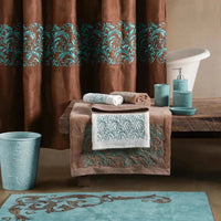 Wyatt Copper & Turquoise Scrollwork Shower Curtain - Ozark Cabin Décor, LLC