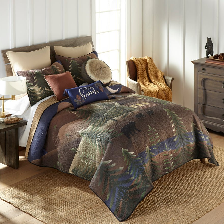 Folk Art Forest 3-Piece Reversible Quilted Bedding Set - Queen - Ozark Cabin Décor, LLC